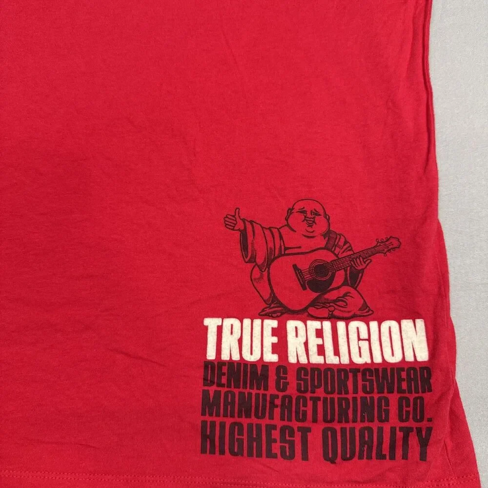 True Religion Buddha Graphic T Shirt Mens XL Red Logo Tee Streetwear EUC